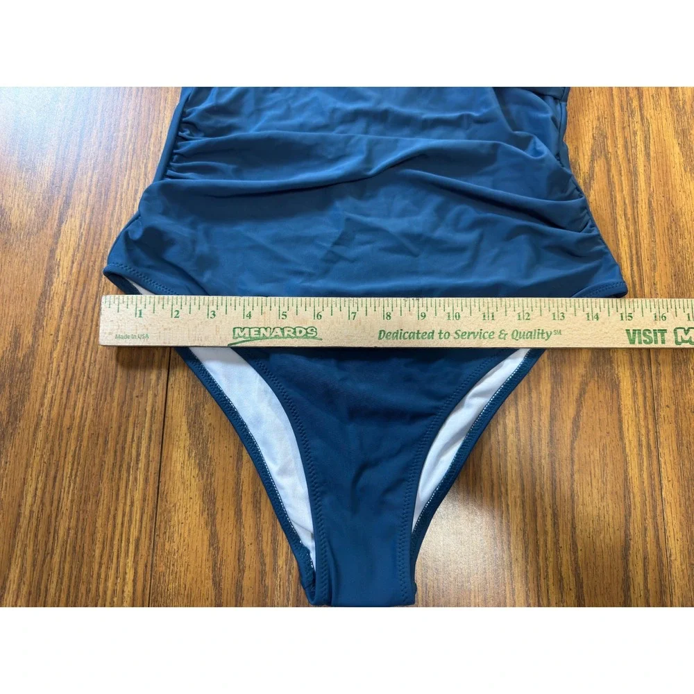 Unbranded One Piece Swimsuit Womens Medium Teal Blue Ruched Halter Wrap Front